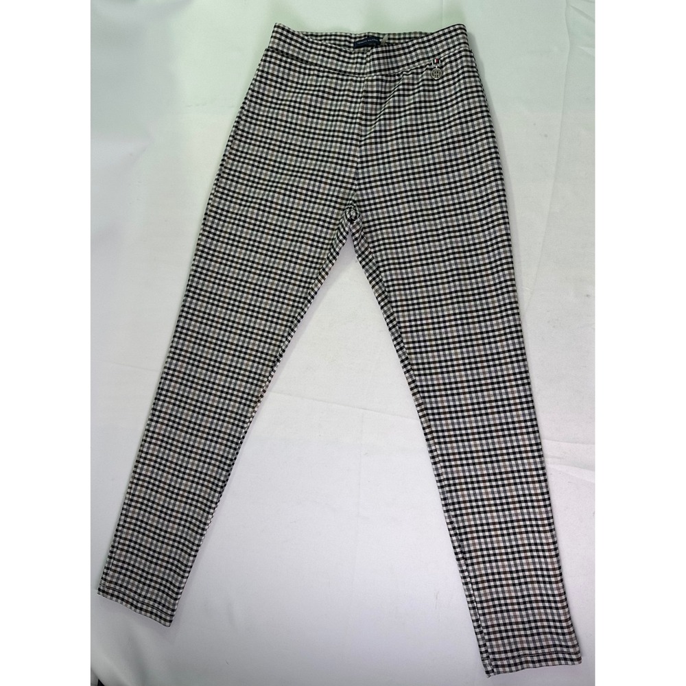 Tommy Hilfiger Womens Plaid Check Pull On Pants Black Brown White Size 6 Stretch
